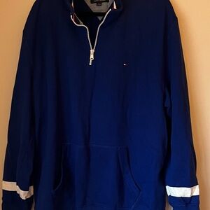 Tommy Hilfiger Men's Navy 1/5 Zip-Up Pullover with White Trim
